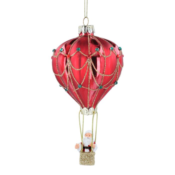 Gisela Graham Hot Air Balloon With Santa Glass Tree Decoration
